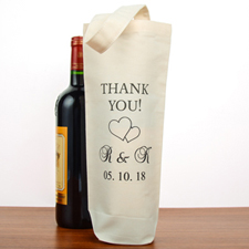 Two Hearts Wedding Thank You Personalized Cotton Wine Tote Bag