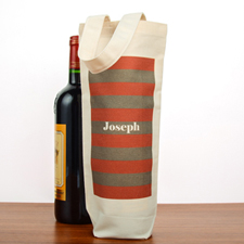 Red Grey Stripe Personalized Cotton Wine Tote Bag