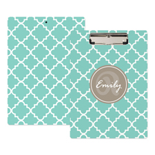 Mint Quatrefoil Personalized Clipboard