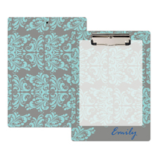 Grey Aqua Damask Personalized Clipboard