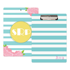 Aqua Striped Rose Personalized Clipboard