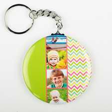 Chevron Collage Personalized Button Keychain