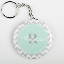 Grey Mint Chevron Personalized Button Keychain