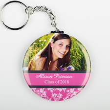 Damask Photo Personalized Button Keychain