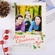 Rustic Floral Personalized Photo Christmas Card