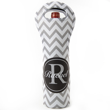 Grey Chevron Personalized Neoprene Wine Tote Bag