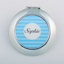 Aqua Blue Stripe Personalized Round Compact Mirror