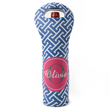 Navy Fuchsia Square Personalized Neoprene Wine Tote Bag