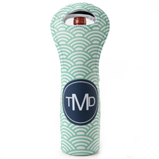 Peacock Navy Scallop Personalized Neoprene Wine Tote Bag