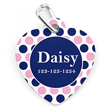 Navy Pink Dot Personalized Pet Tag Heart Shape