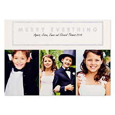 White Merry Silver Glitter Personalized Photo Christmas Card 5X7