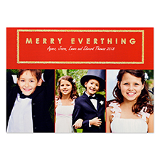 Merry Everything Glitter Gold Personalized Photo Christmas Card 5X7