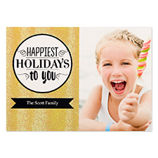 Happiest Holidays Gold Glitter Personalized Photo Christmas Card 5X7