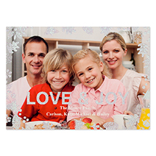 Love & Joy Silver Glitter Personalized Photo Christmas Card 5X7