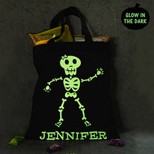 Girl Skull Personalized Glow In The Dark Halloween Tote Treat Bag Black