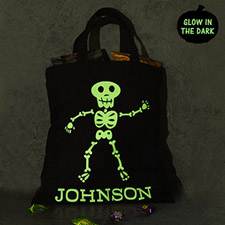 Boy Skull Personalized Glow In The Dark Halloween Tote Treat Bag Black