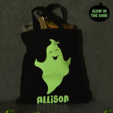Girl Ghost Personalized Glow In The Dark Halloween Tote Treat Bag Black