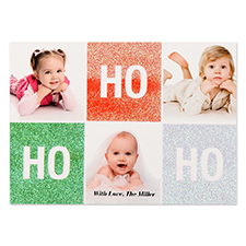 Ho Ho Ho Glitter Personalized Photo Christmas Card 5X7