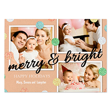 Glitter Dots Personalized Photo Black Merry & Bright Card 5X7