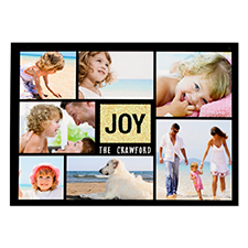 Joy Gold Glitter Personalized Photo Christmas Card 5X7