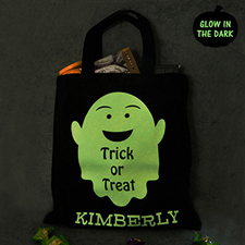 Fat Ghost Personalized Glow In The Dark Halloween Tote Treat Bag Black