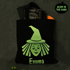 Witch Personalized Glow In The Dark Halloween Tote Treat Bag Black