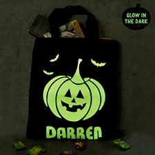 Pumpkin Personalized Glow In The Dark Halloween Tote Treat Bag Black