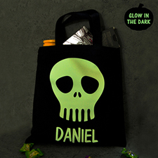 Skull Mask Personalized Glow In The Dark Halloween Tote Treat Bag Black
