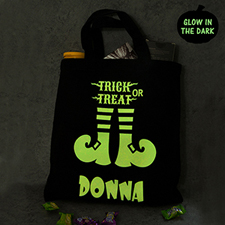 Trick Or Treat Glow In The Dark Halloween Tote Treat Bag Black
