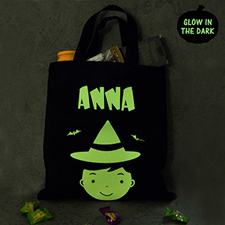 Boy Personalized Glow In The Dark Halloween Tote Treat Bag Black