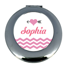 Heart & Arrow Chevron Personalized Mirror For Bridesmaids, Round