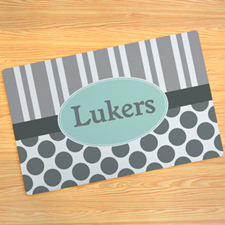 Grey Stripe And Polka Dot Personalized Doormat 17X27