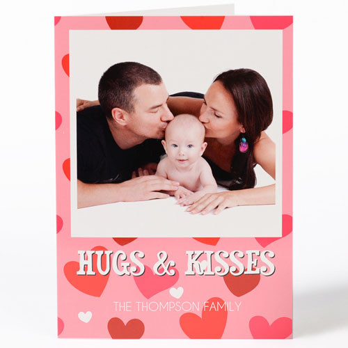 Hugs & Kisses Personalized Photo Valentine's Card, 5X7 Folded