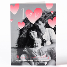 Watercolor Heart Personalized Photo Valentine's Card, 5X7 Folded