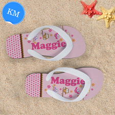 Pink Owl Personalized Flip Flops For Kids, Medium