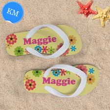 Floral Personalized Flip Flops For Kids, Medium