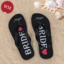 Black Bride Personalized Wedding Flip Flops, Women Medium