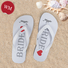 White Bride Personalized Wedding Flip Flops, Women Medium