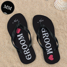 Black Groom Personalized Wedding Flip Flops, Men Medium