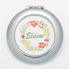 Floral Personalized Round Compact Mirror