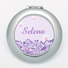 Lavender Floral Personalized Round Compact Mirror
