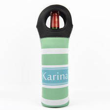 Green Stripe Personalized Neoprene Wine Tote Bag