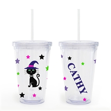 Custom Black Cat Halloween Acrylic Double Wall Tumbler