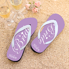 Lavender Bride Personalized Wedding Flip Flops, Women Medium