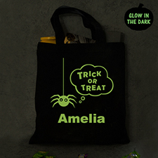 Halloween Personalized Trick Or Treat Glow In The Dark Tote Bag