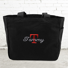 Name & Initial #1 Personalized Black Tote Bag