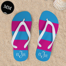 Pink Blue Stripe Personalized Flip Flops, Mem Medium