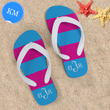 Pink Blue Stripe Personalized Flip Flops, Kids Medium