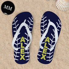 Navy Baseball Personalized Flip Flops, Men Medium