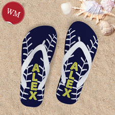 Navy Baseball Personalized Flip Flops, Women Medium